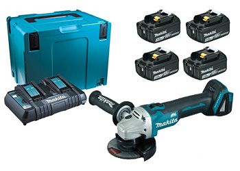 набір акумуляторів LXT (BL1830Bx4, DC18RD, Makpac4) + DGA504Z, 198830-2 (Makita, Япония)