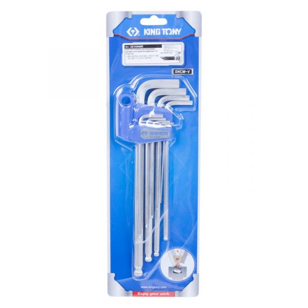 набір шестигранників 9 од. екстрадовгих Г-подібних з кулькою (уп.8)  20109MR (KING TONY, Тайвань)