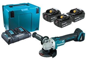 набір акумуляторів LXT (BL1850Bx3, DC18RD, Makpac4) + DGA504Z, 198844-1 (Makita, Япония)